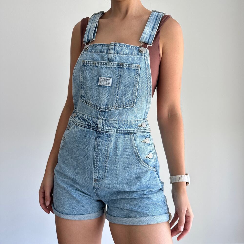 Free People Levi's Overalls Shorts Denim Shortalls Festival Bib Farmer - Picture 1 of 12